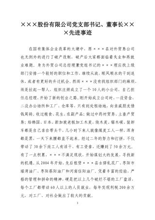 党支部书记、董事长优秀事迹材料