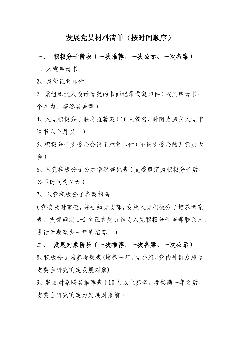 党员发展所需材料清单_第1页