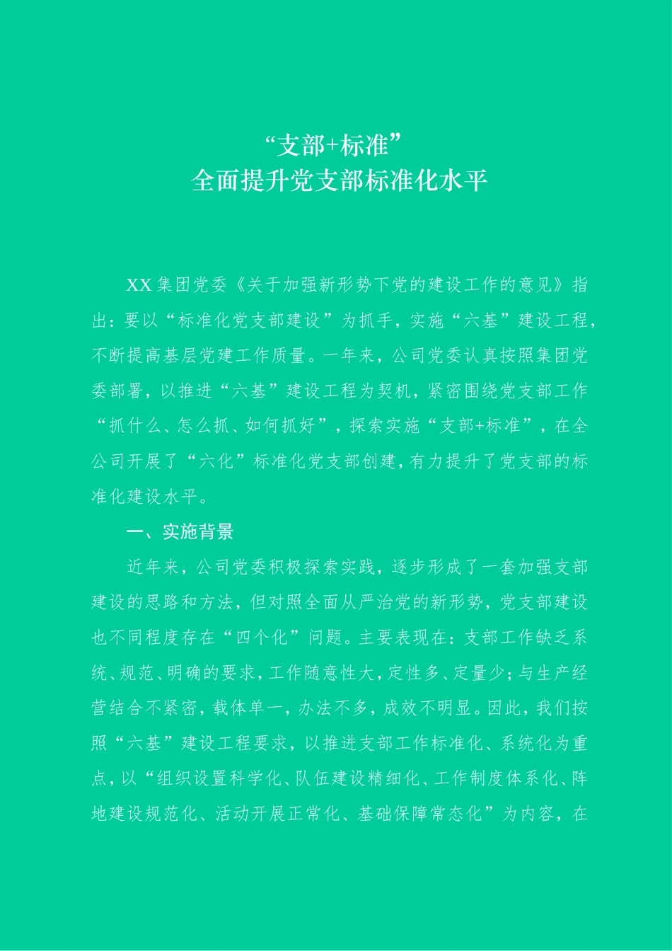 XX集团“支部+标准”全面提升基层党支部标准化水平_第1页