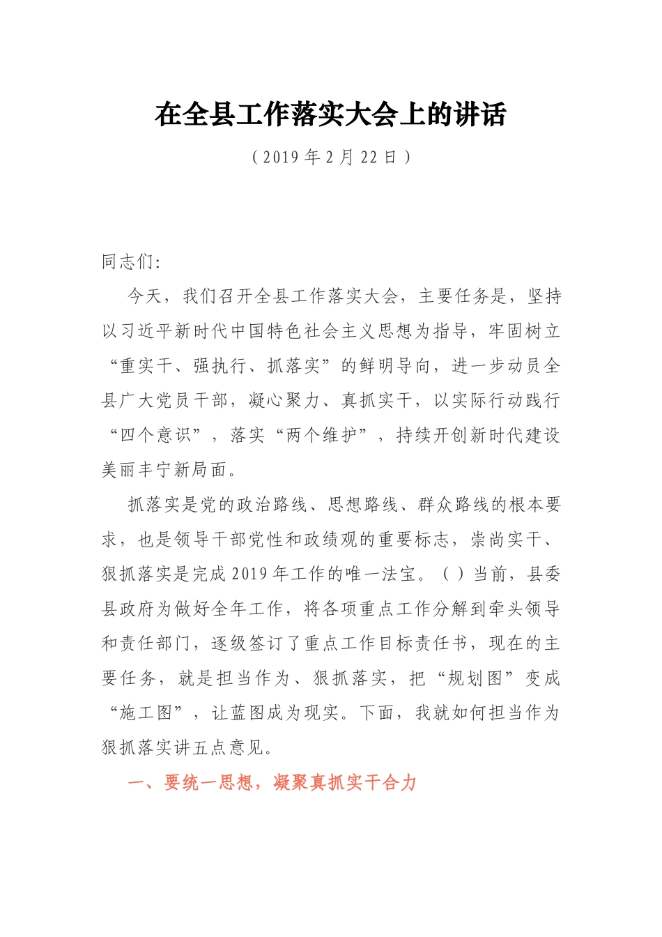2019年工作落实大会上的讲话_第1页