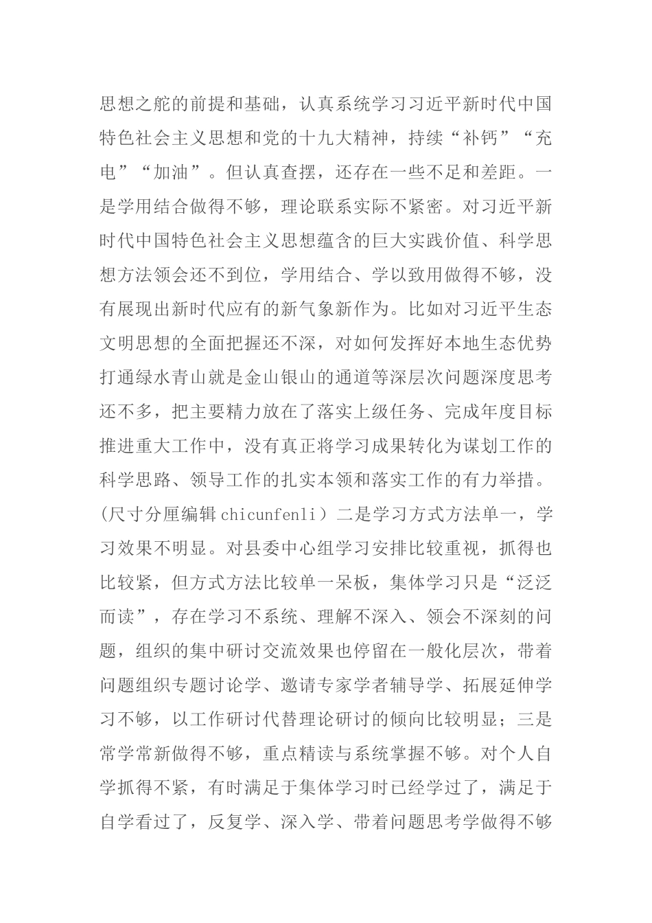 2019年县处级领导“讲政治、敢担当、改作风”民主生活会聚焦四个方面个人对照检查材料（5924）_第2页