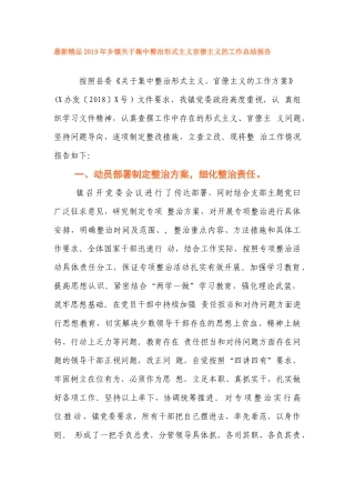 最新精品2019年乡镇关于集中整治形式主义官僚主义的工作总结报告