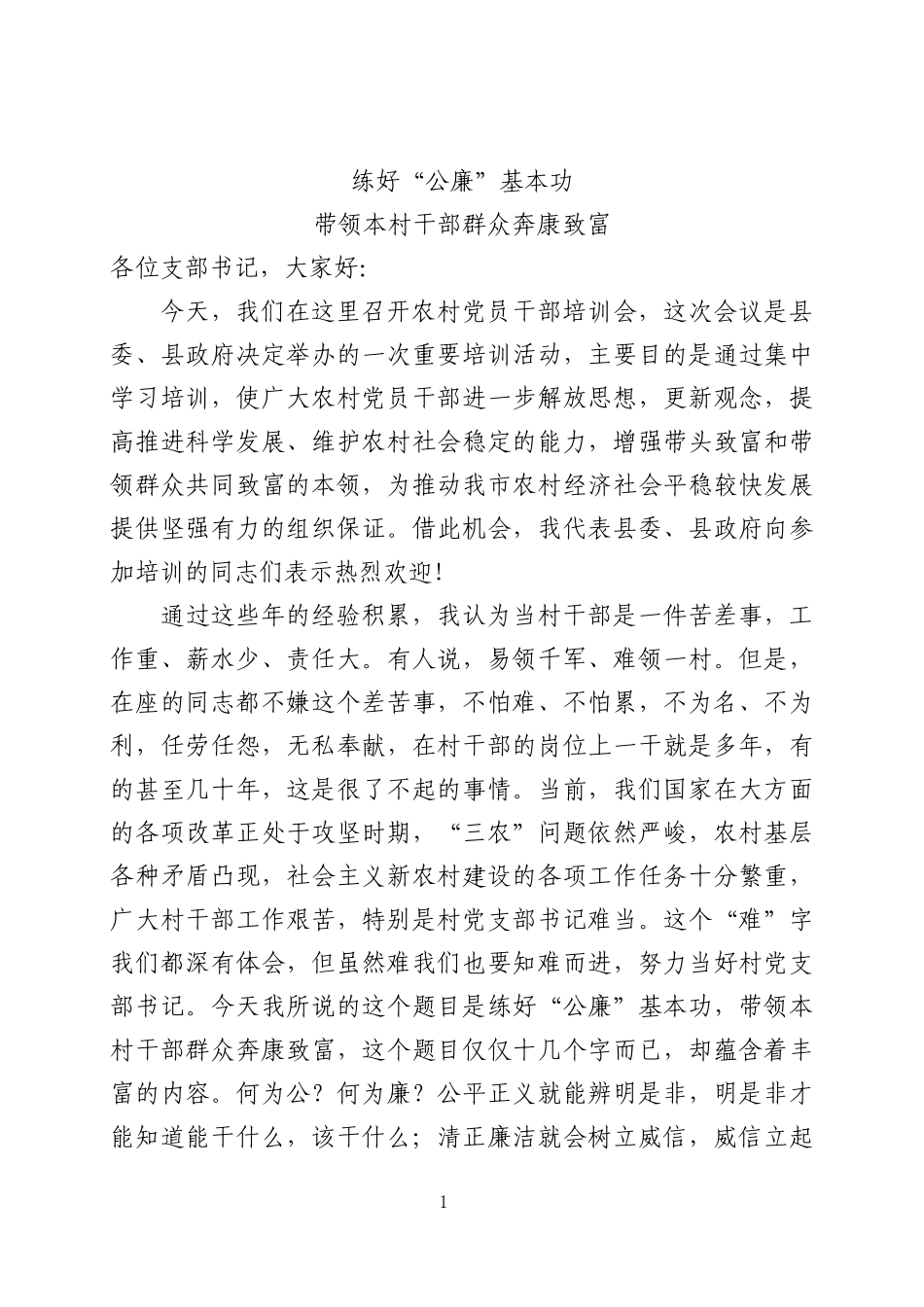 练好公廉基本功带领本村干部群众奔康致富(1)_第1页