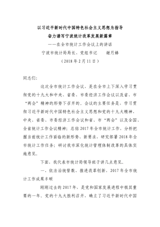 计工作会议上的讲话（局长，很系统）