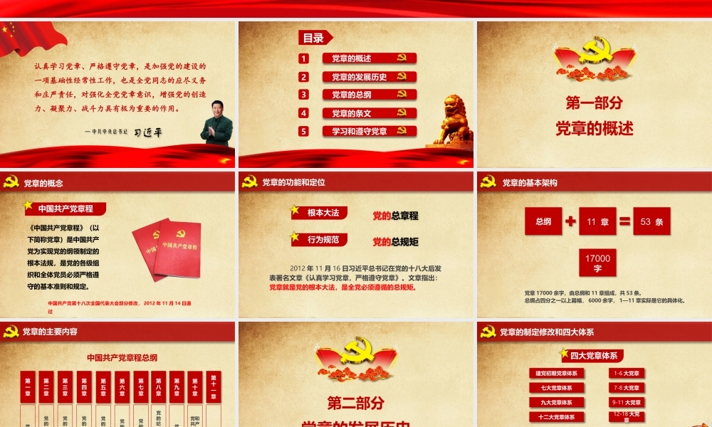 「党课课件」2019年最新编制党章党规学习解读精讲课件PPT模板