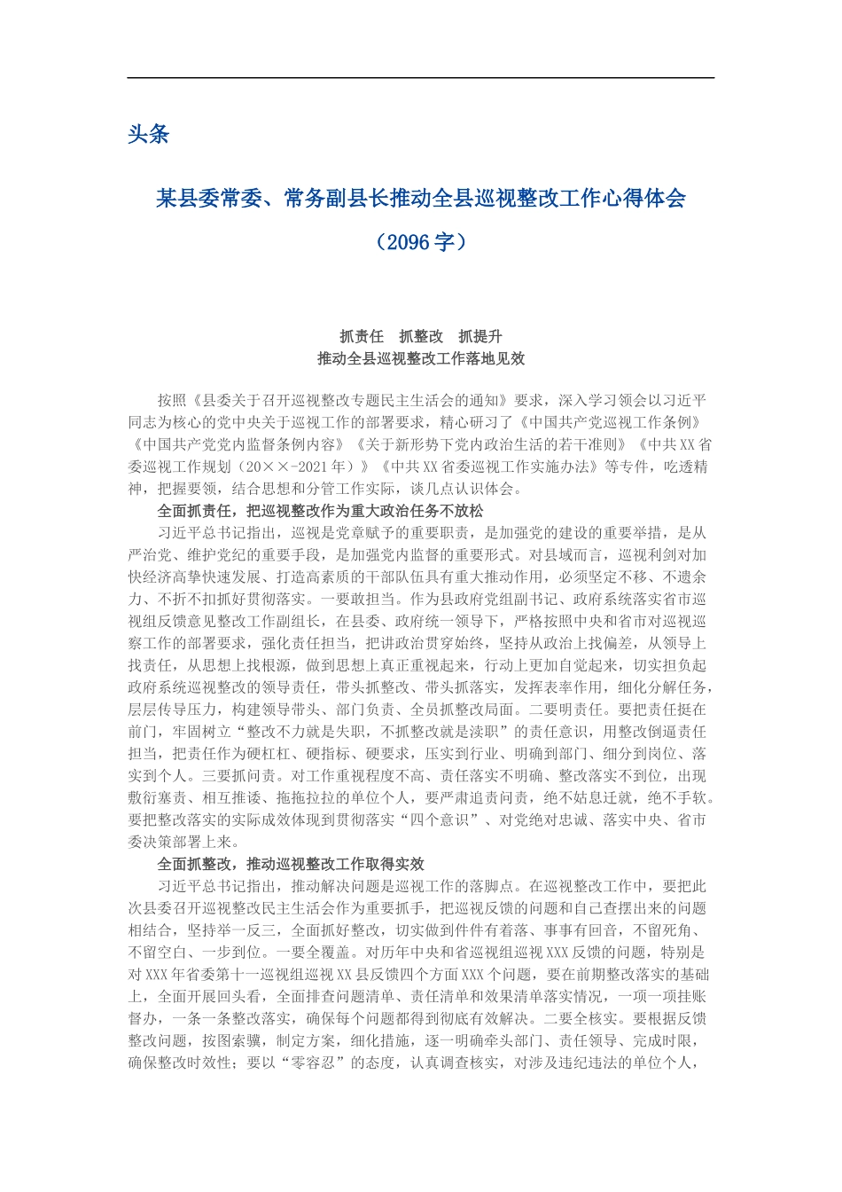 推动全县巡视整改工作心得体会_第1页