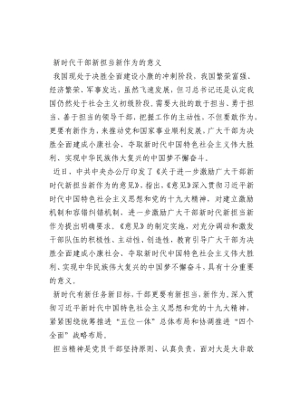 最新微党课讲稿：新时代干部新担当新作为的意义