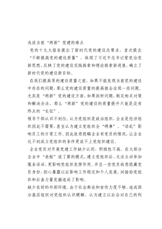 最新微党课讲稿：当前“两新”党建的难点