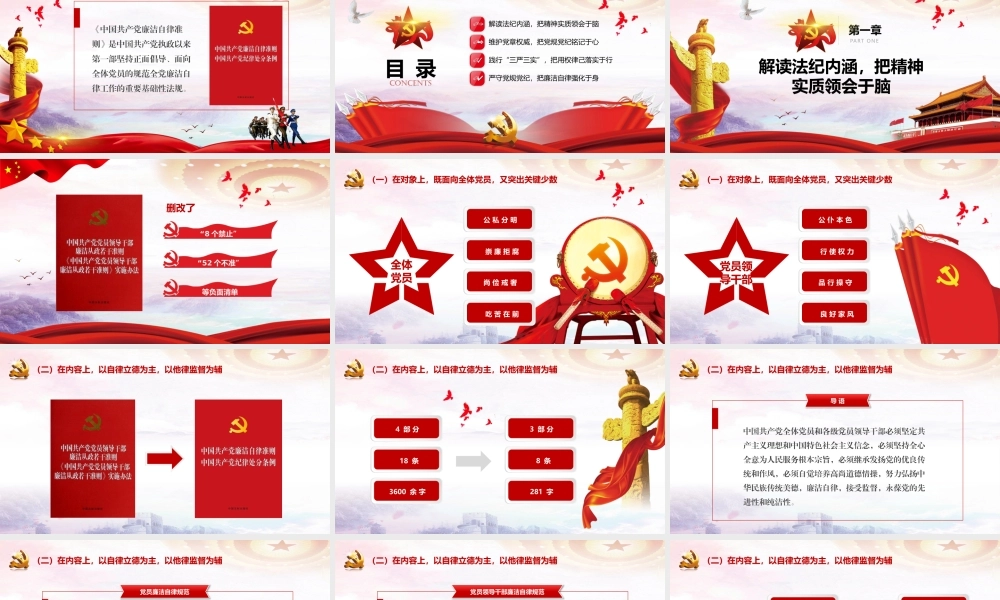 全文案深入学习中国共产党廉洁自律准则党旗飘扬片头ppt