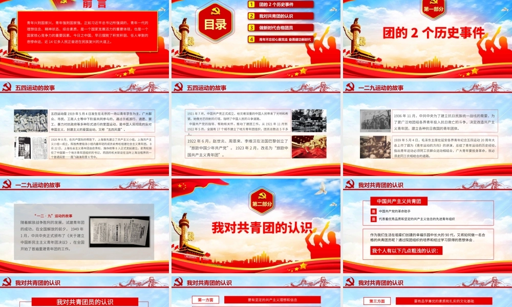 纪念五四运动100周年学团史做合格团员党建党课党政ppt党课