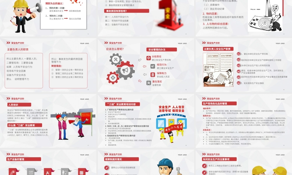 2019卡通安全生产知识培训PPT培训课件ppt课件