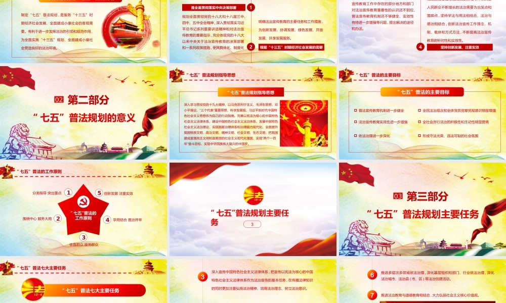 红色大气水彩七五普法规划学习ppt党课课件