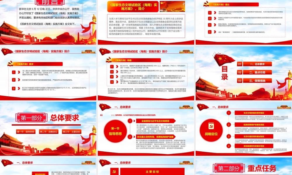党政党建党课国家生态文明试验区（海南）实施方案学习PPT动态模板.pptx