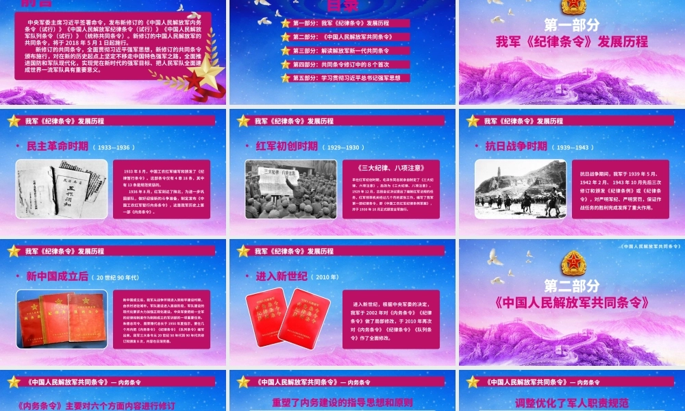 蓝紫色渐变文字党课学习解放军新一代共同条令党建党政ppt党课课件