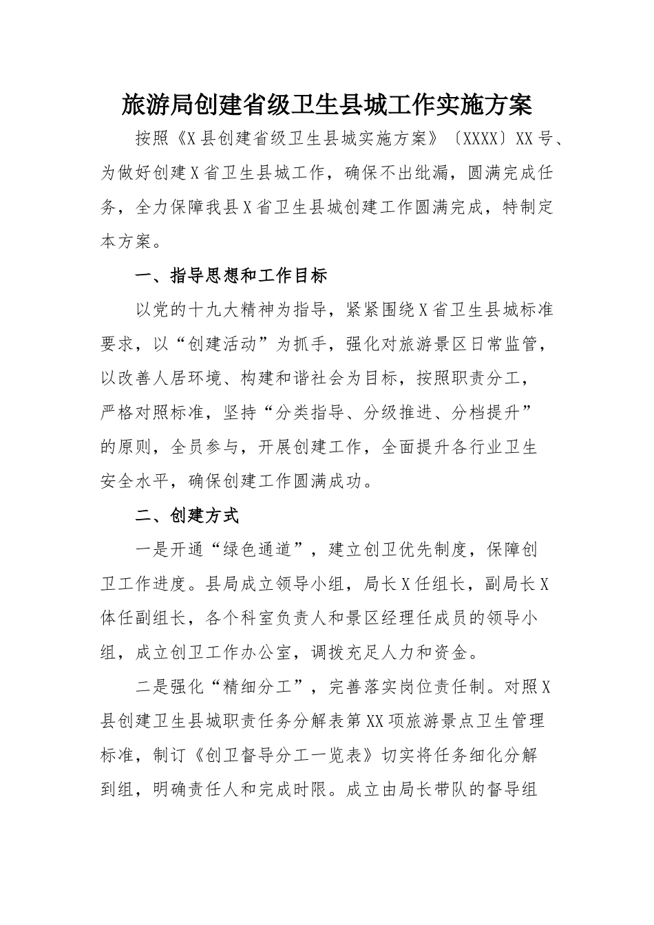 旅游局创建省级卫生县城工作实施方案.docx_第1页