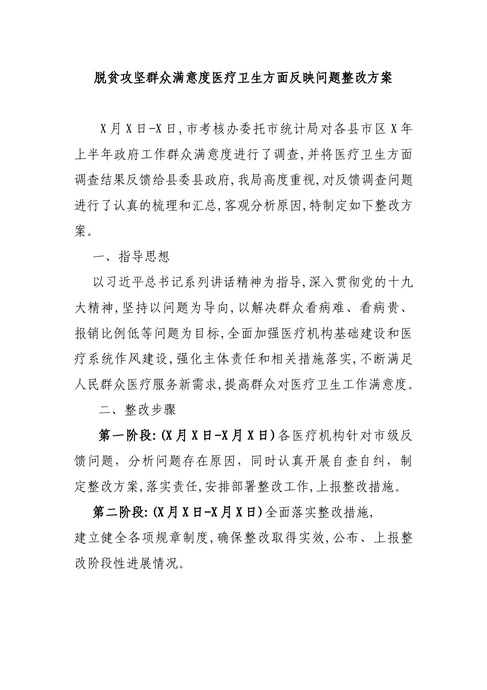 脱贫攻坚群众满意度医疗卫生方面反映问题整改方案.docx_第1页