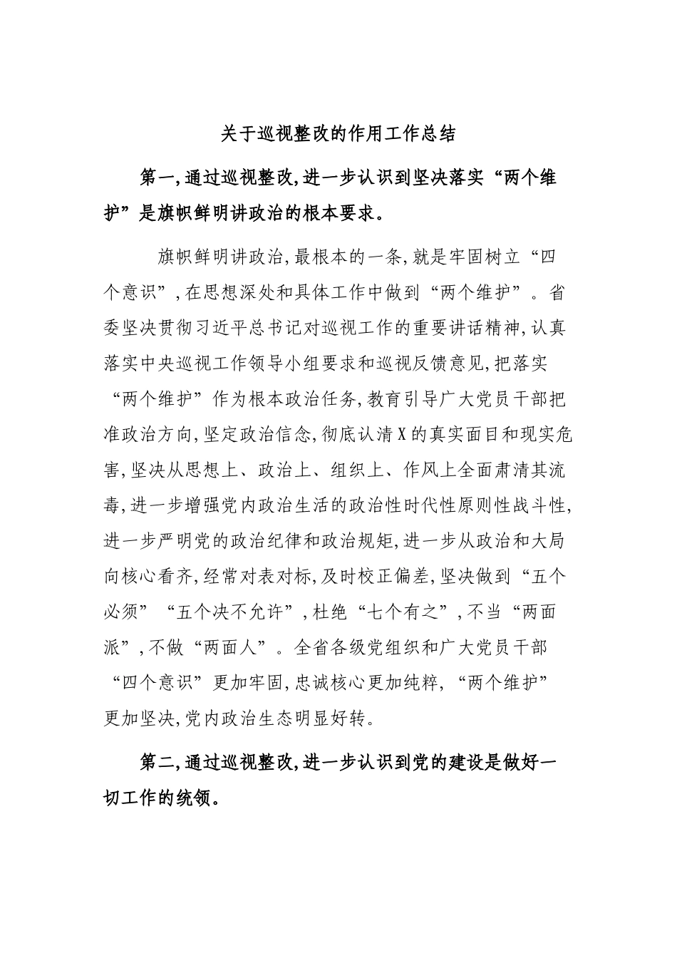 关于巡视整改的作用工作总结.docx_第1页