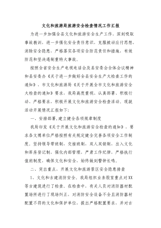 文化和旅游局旅游安全检查情况工作汇报.docx