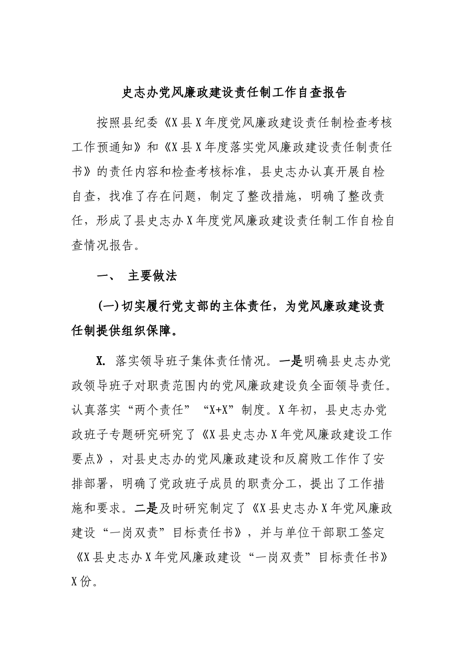 史志办党风廉政建设责任制工作自查报告.docx_第1页