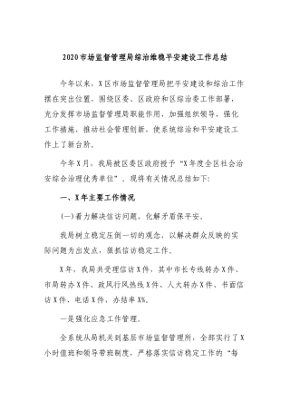 2020市场监督管理局综治维稳平安建设工作总结.docx