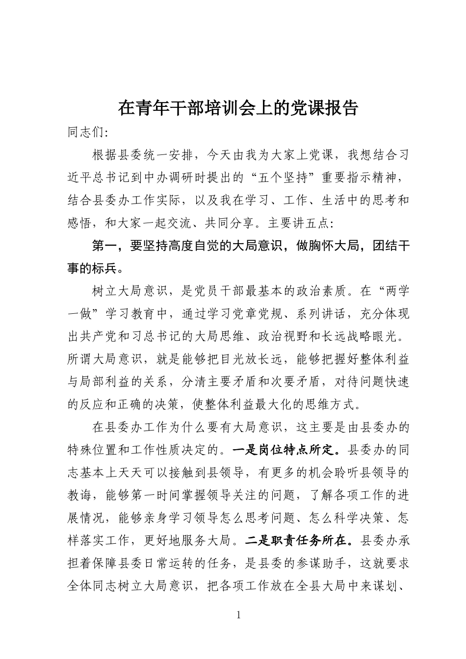 在青年干部培训会上的党课报告.docx_第1页