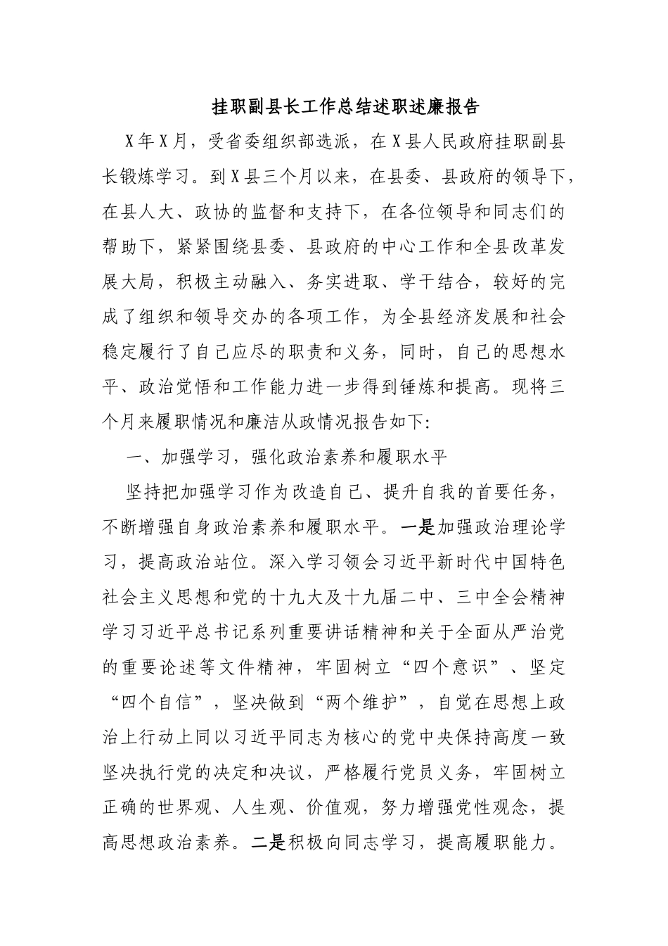 挂职副县长工作总结述职述廉报告.docx_第1页