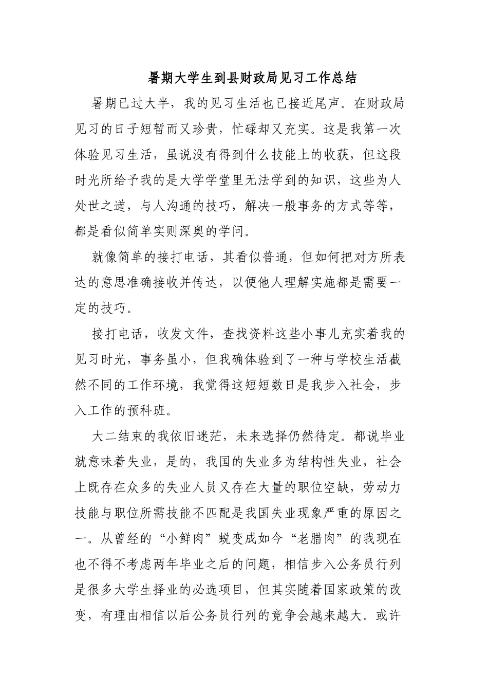 暑期大学生到县财政局见习工作总结.docx_第1页