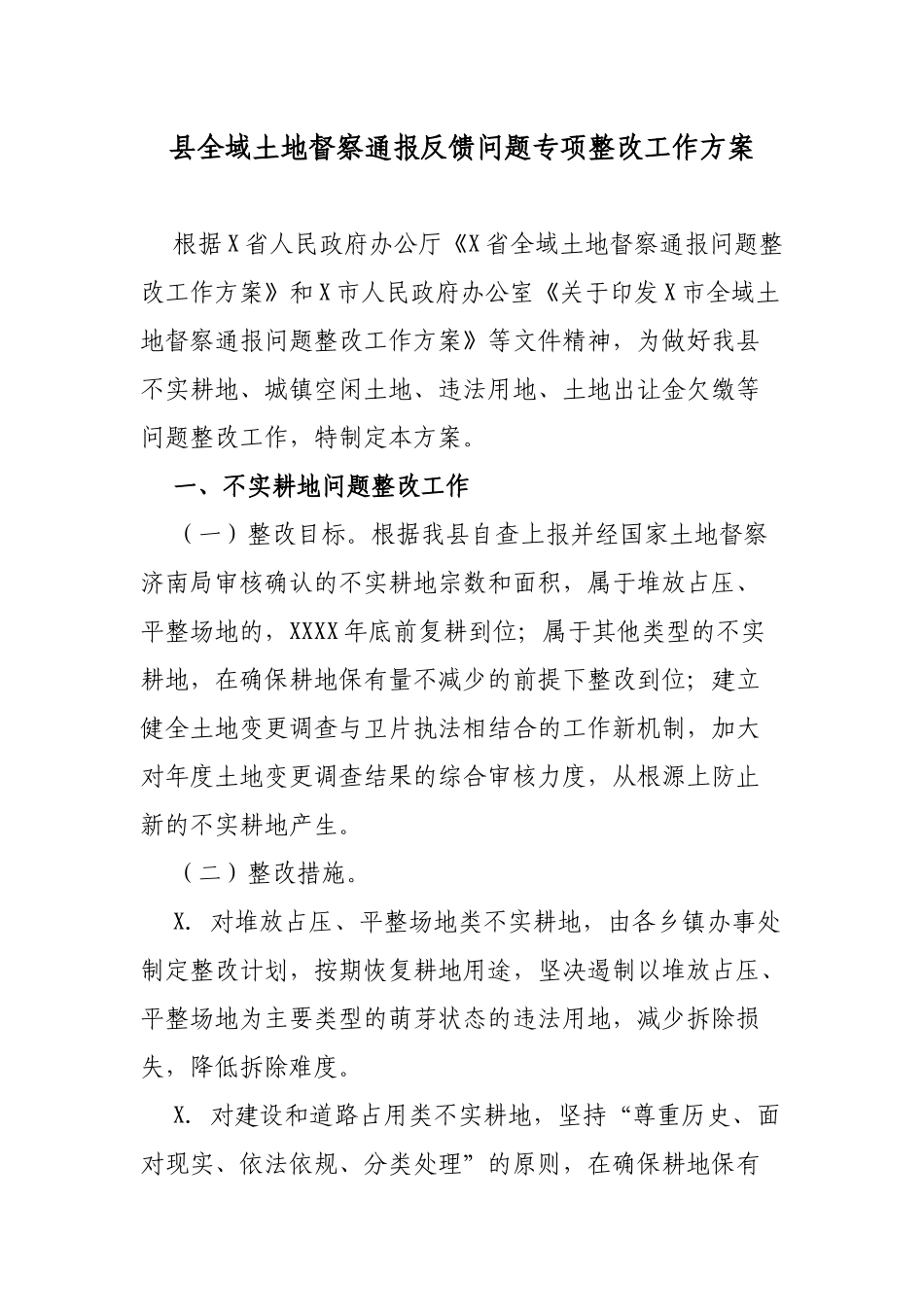县全域土地督察通报反馈问题专项整改工作方案.docx_第1页