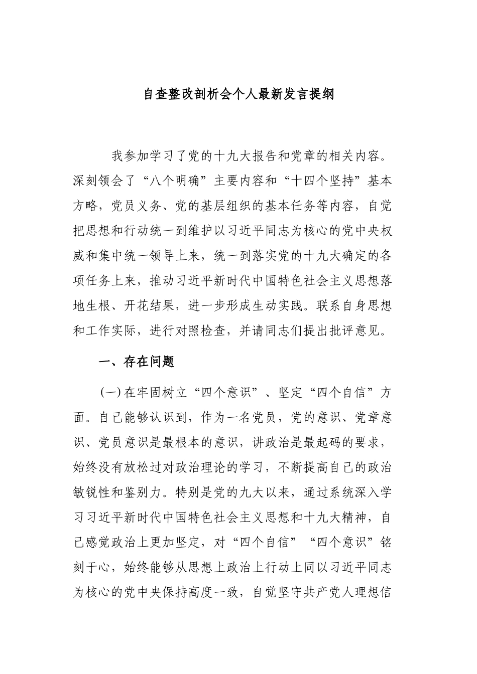 自查整改剖析会个人最新发言提纲.docx_第1页