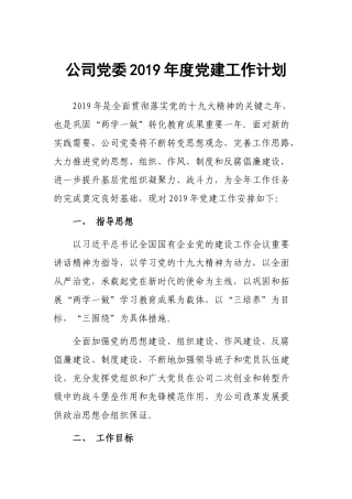 公司党委2019年度党建工作计划.docx