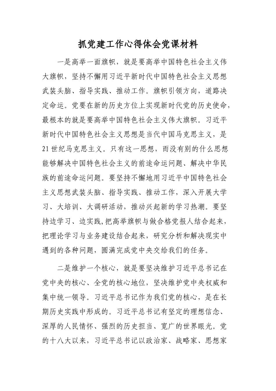 抓党建工作心得体会党课材料.docx_第1页