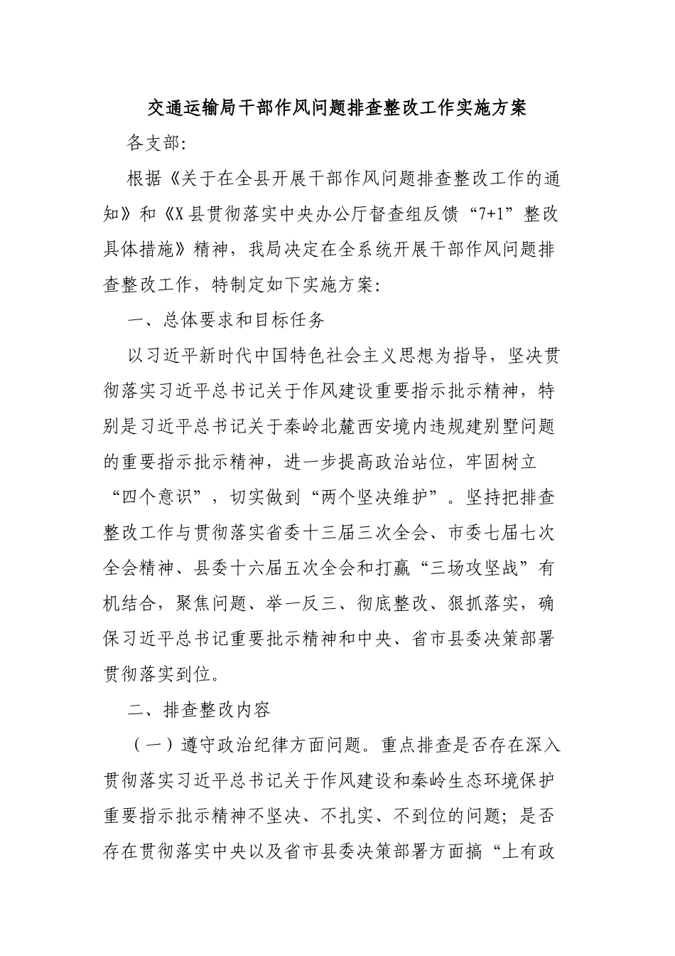 交通运输局干部作风问题排查整改工作实施方案.docx_第1页