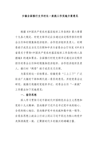 乡镇全面推行支书村长一肩挑工作实施方案意见.docx