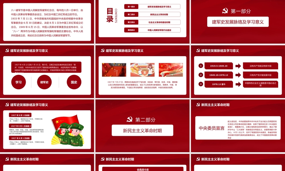 红色多图建军节党建党课军警党史PPT模板.pptx