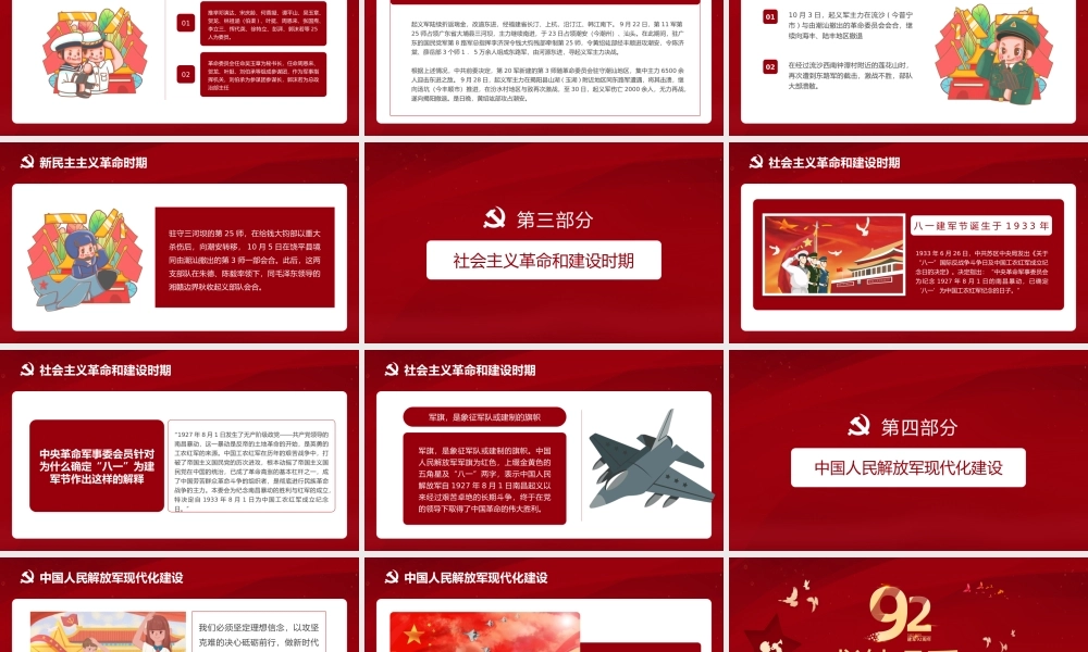 红色多图建军节党建党课军警党史PPT模板.pptx