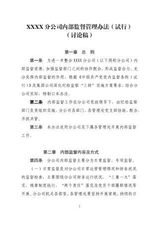 XX分公司内部监督管理办法（试行）