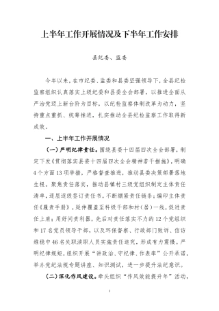 纪委监委半年工作总结