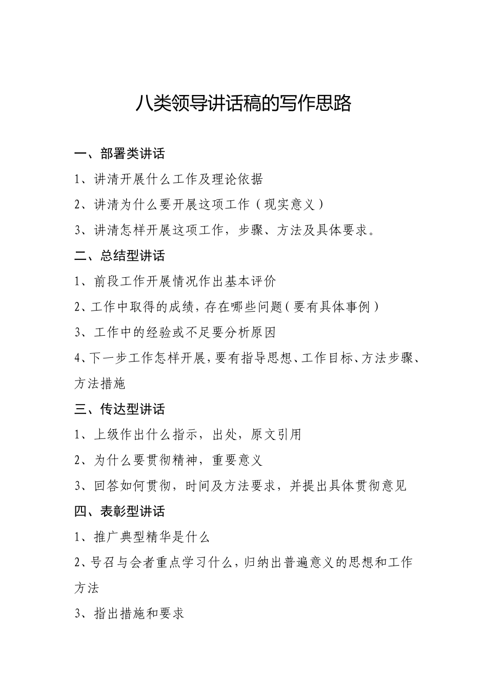八类领导讲话稿的写作思路_第1页