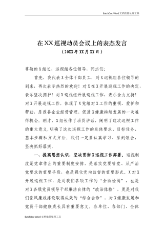 在XX巡视动员会议上的表态发言.docx