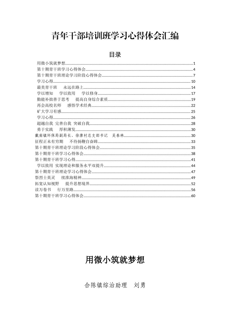 青年干部培训班学习心得体会汇编_第1页