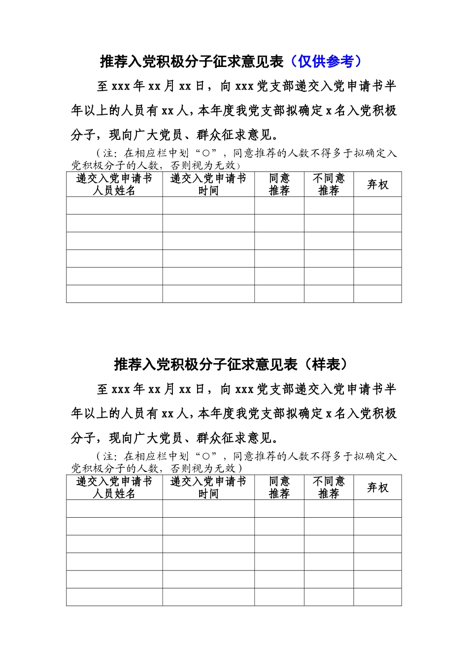 1－3 拟推荐入党积极分子征求意见表_第1页