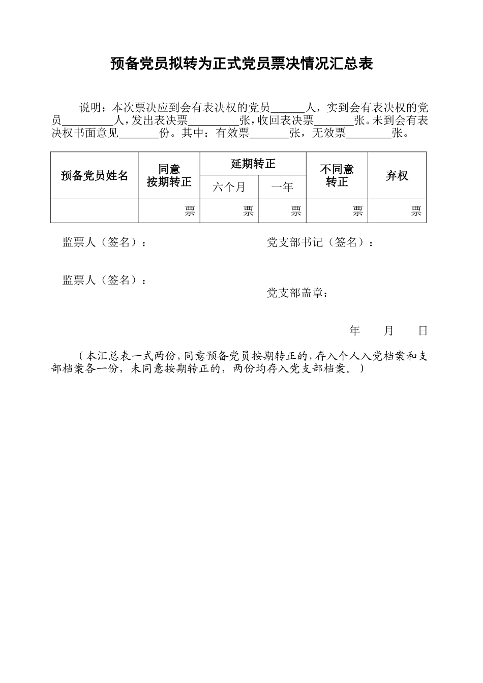 4－7 预备党员转正票决情况汇总表_第1页