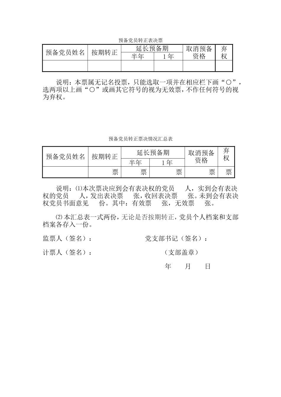 13-预备党员转正表决票和汇总表_第1页