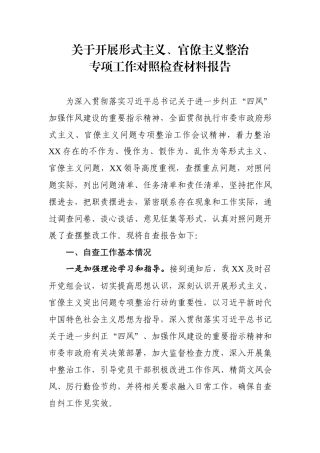 整治形式主义、官僚主义专项工作自查报告