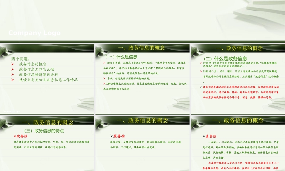 政务信息专题培训会提纲