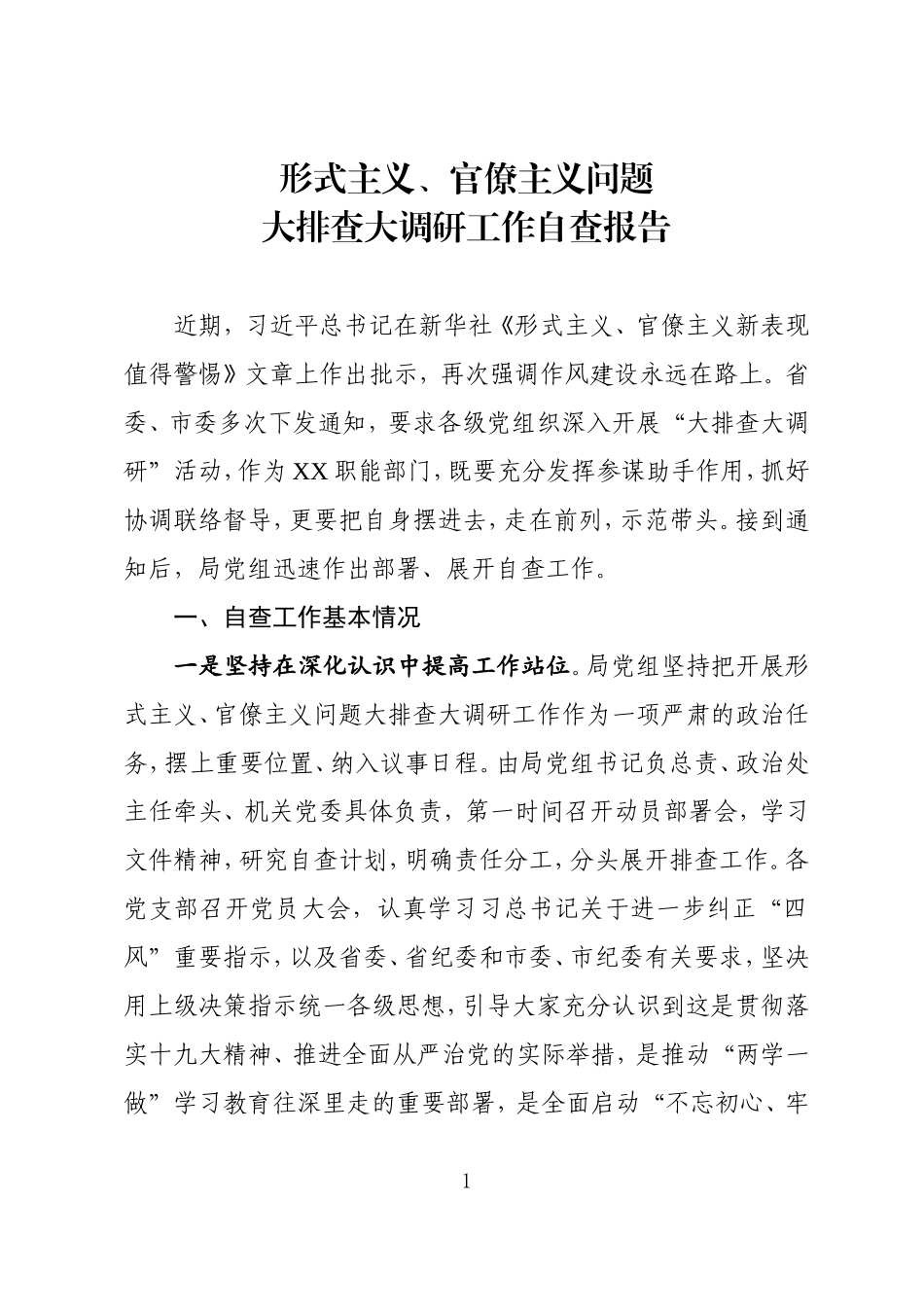 202×年开展形式主义官僚主义问题大排查自查报告_第1页