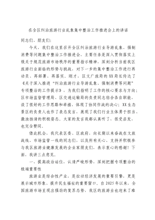 在全XX纠治旅游行业乱象集中整治工作推进会上的讲话.docx