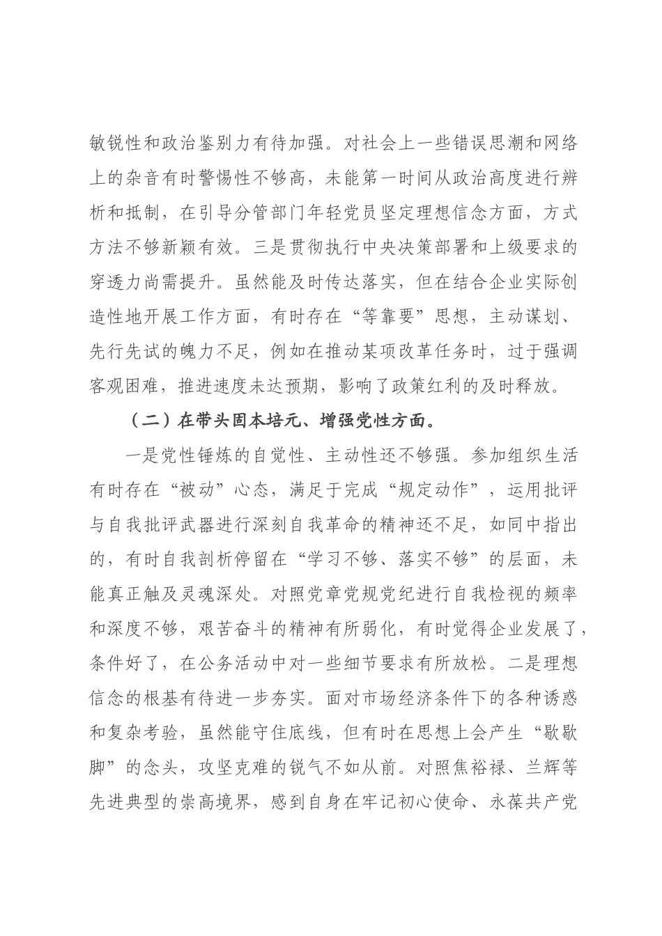 公司党员领导干×2026年度民主生活会对照检查材料（五个带头）.docx_第3页