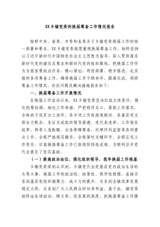XX乡镇党委的换届筹备工作情况报告.docx