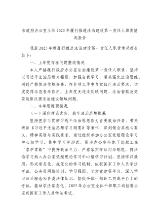 XX政府办公室主任2025年履行推进法治建设第一责任人职责情况报告.docx